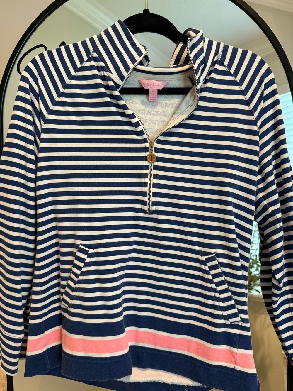 Lilly Pulitzer Striped Quarter-Zip Pullover with Pink Accent